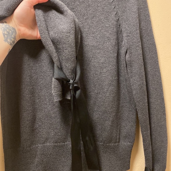 J. Crew Mercantile Ribbon Tie Bell Sleeve Charcoal Sweater - Picture 5 of 8
